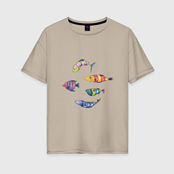 Женская футболка оверсайз Пять полосатых рыбок