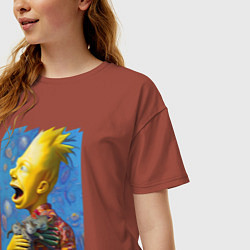 Футболка оверсайз женская Bart Simpson and cats - нейросеть, цвет: кирпичный — фото 2