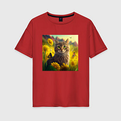 Женская футболка оверсайз Зеленоглазый котик