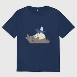 Футболка оверсайз женская Тоторо спит, цвет: тёмно-синий