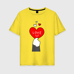 Женская футболка оверсайз Лапка котика с валентинкой