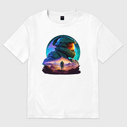 Женская футболка оверсайз Киборг и космический пейзаж