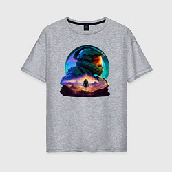 Женская футболка оверсайз Киборг и космический пейзаж
