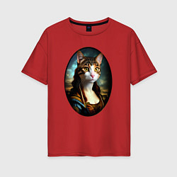 Женская футболка оверсайз Леди кошка - нейросеть - портрет