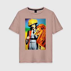 Женская футболка оверсайз Salvador Dali and lion