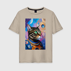 Женская футболка оверсайз Кот в космосе - нейросеть