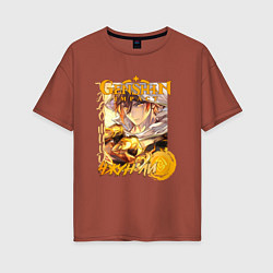 Футболка оверсайз женская Чжун Ли гео элемент, цвет: кирпичный