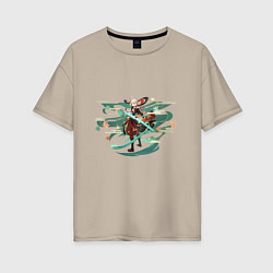 Футболка оверсайз женская Кадзуха из Genshin Impact, цвет: миндальный