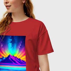 Футболка оверсайз женская Неоновые горы - нейросеть, цвет: красный — фото 2