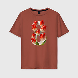 Женская футболка оверсайз 8 марта с тюльпанами