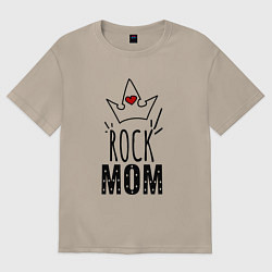 Футболка оверсайз женская Rock mom надпись с короной, цвет: миндальный