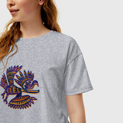 Футболка оверсайз женская Индейский стилизованный орёл орнаментальный, цвет: меланж — фото 2