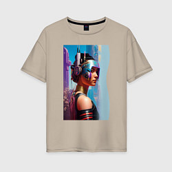Женская футболка оверсайз Girl in helmet - cyberpunk - neural network