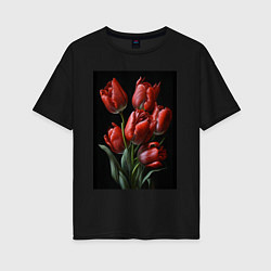 Футболка оверсайз женская Букет тюльпанов, цвет: черный