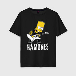 Футболка оверсайз женская Ramones Барт Симпсон рокер, цвет: черный