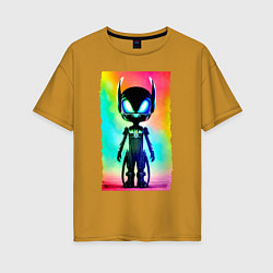 Женская футболка оверсайз Alien cub - neural network - neon glow