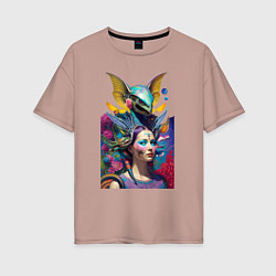 Женская футболка оверсайз Girl and alien - neural network - art