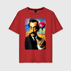 Женская футболка оверсайз Salvador Dali and cat