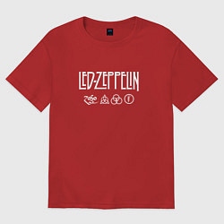 Футболка оверсайз женская Led Zeppelin символы, цвет: красный