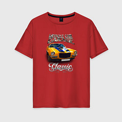 Футболка оверсайз женская Американский маслкар Chevrolet Camaro, цвет: красный