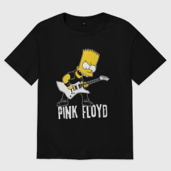 Футболка оверсайз женская Pink Floyd Барт Симпсон рокер, цвет: черный