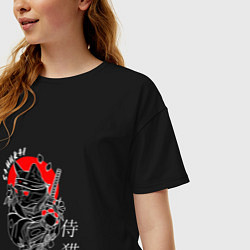 Футболка оверсайз женская Samurai cat inscription, цвет: черный — фото 2