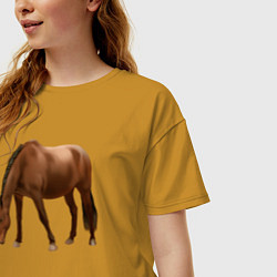 Футболка оверсайз женская Датская теплокровная лошадь, цвет: горчичный — фото 2