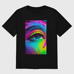 Футболка оверсайз женская Глаз - нейросеть - поп-арт - неон, цвет: черный