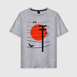 Женская футболка оверсайз Птицы на проводах и солнце