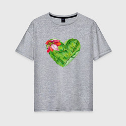 Женская футболка оверсайз Сердце с цветком банана