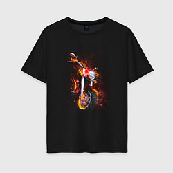 Женская футболка оверсайз Огненный мотоцикл