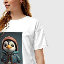 Футболка оверсайз женская Пингвин в курточке и шлеме, цвет: белый — фото 2