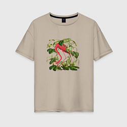 Женская футболка оверсайз Фламинго акварель