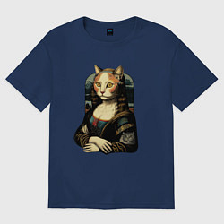 Футболка оверсайз женская Кошка Мона Лиза, цвет: тёмно-синий