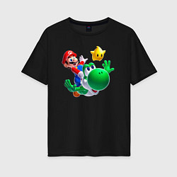 Женская футболка оверсайз Марио, Йоши и звезда