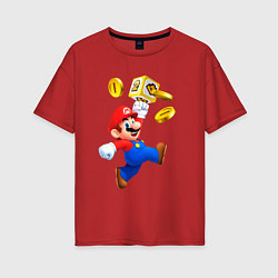 Женская футболка оверсайз Марио сбивает монетки