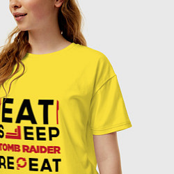 Футболка оверсайз женская Надпись: eat sleep Tomb Raider repeat, цвет: желтый — фото 2