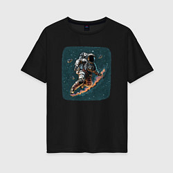 Футболка оверсайз женская Космонавт с метеорами, цвет: черный