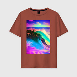 Женская футболка оверсайз Неоновая волна - тихий океан