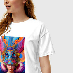 Футболка оверсайз женская Girl in an art helmet - neural network, цвет: белый — фото 2