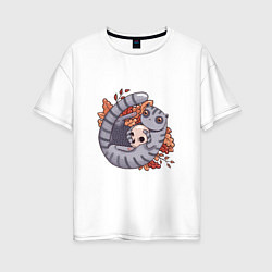 Женская футболка оверсайз Осенний котик-енотик