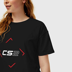 Футболка оверсайз женская Символ Counter Strike 2 в красном ромбе, цвет: черный — фото 2