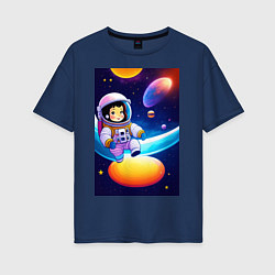 Футболка оверсайз женская Мультяшный астронавт, цвет: тёмно-синий
