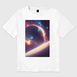Футболка оверсайз женская Планета корабль, цвет: белый