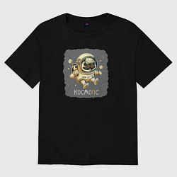 Женская футболка оверсайз Мопс в открытом космосе