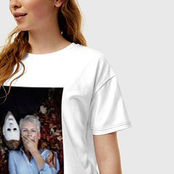Футболка оверсайз женская Хеллоуин Майкл и Лори, цвет: белый — фото 2