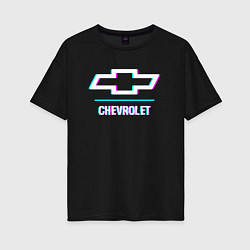 Женская футболка оверсайз Значок Chevrolet в стиле glitch