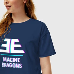 Футболка оверсайз женская Imagine Dragons glitch rock, цвет: тёмно-синий — фото 2