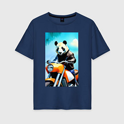 Женская футболка оверсайз Панда крутой байкер - нейросеть