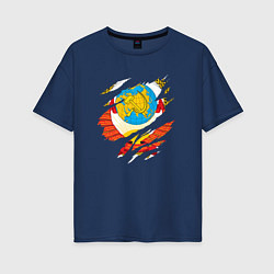 Женская футболка оверсайз Герб советского союза в разрыве
